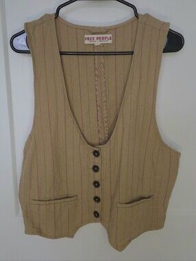 Free People Tan Pinstripe Button Vest. Size L. #SW